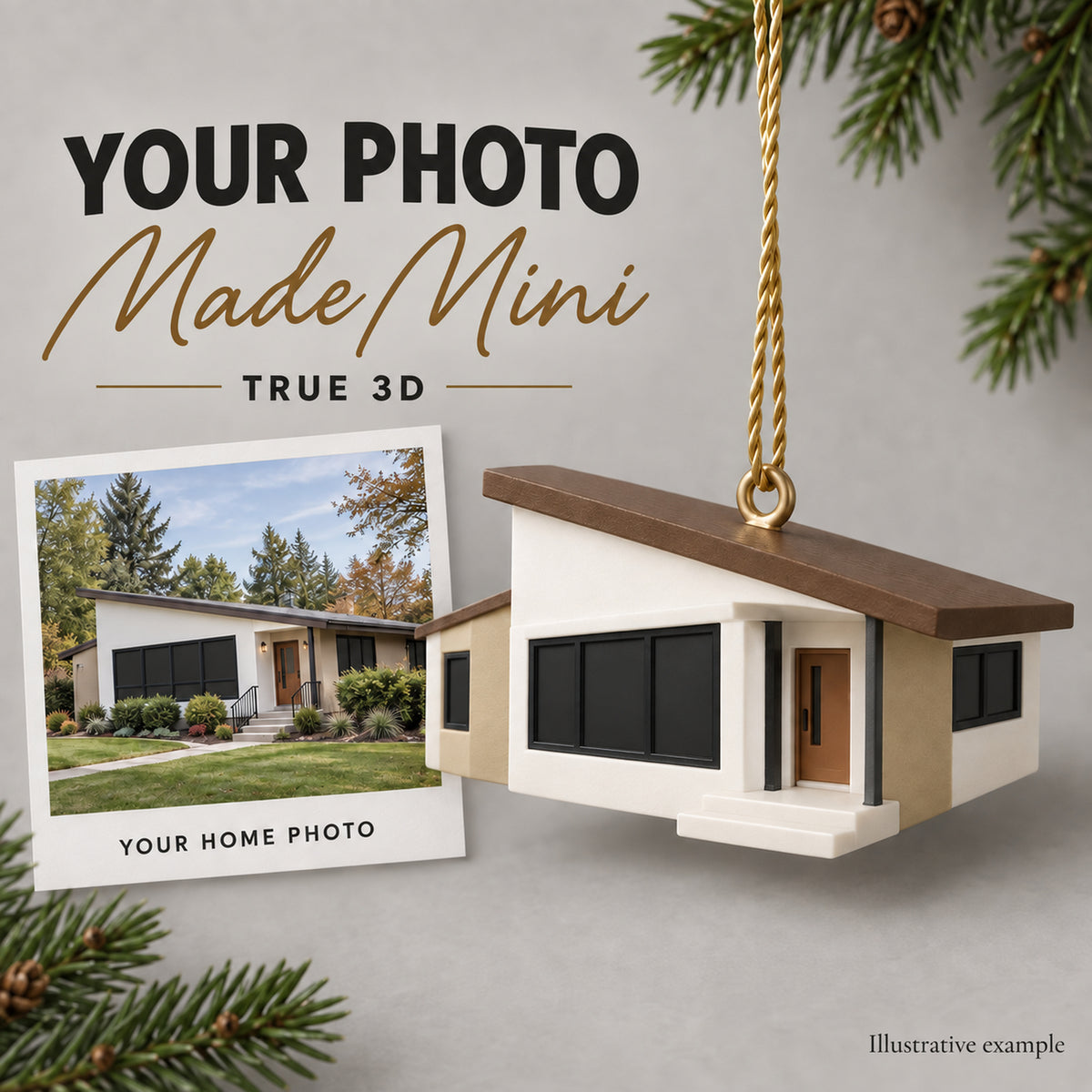 Personalized Mid Century Modern 3D Ornament - Custom Christmas Keepsake - image 1