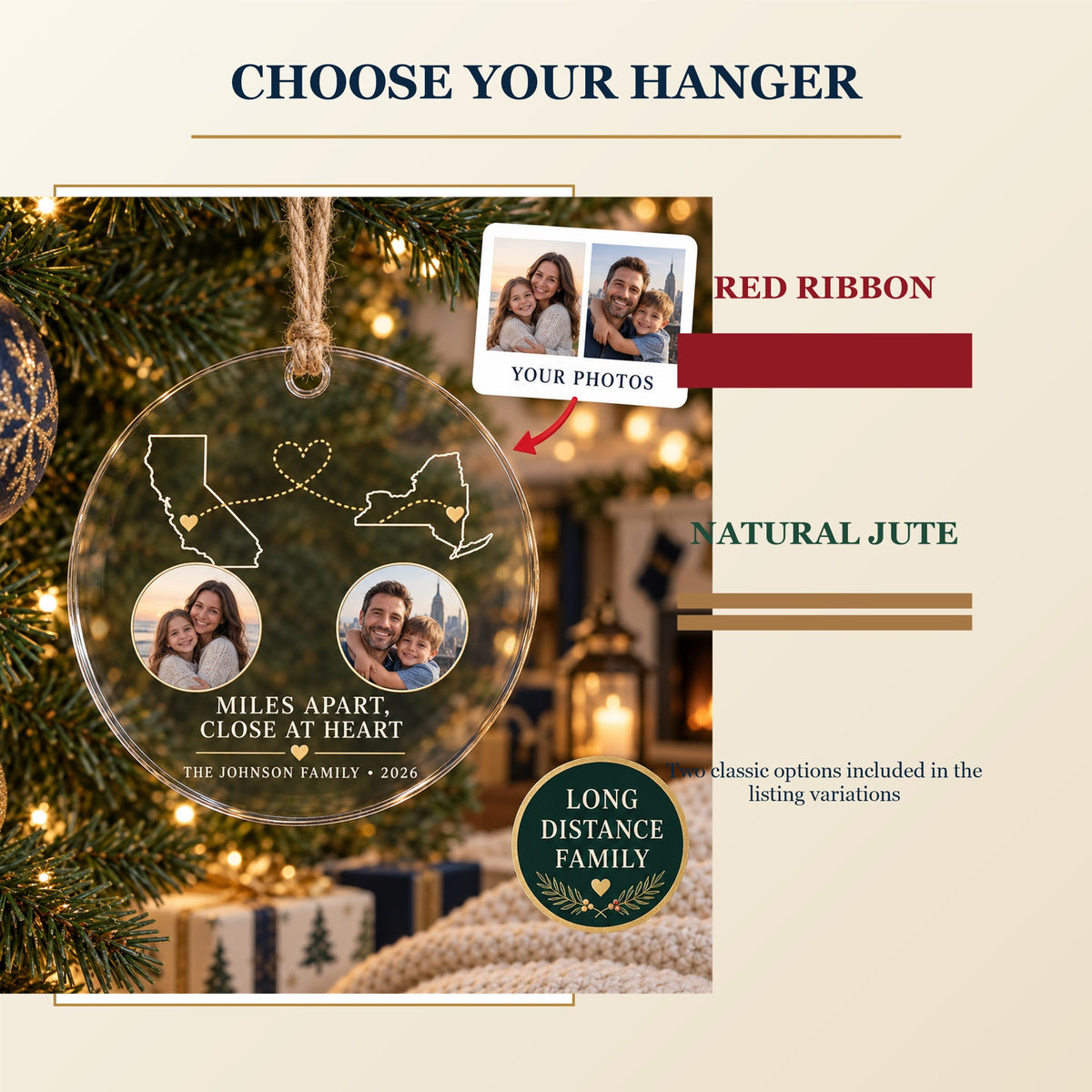 Personalized Long Distance Family Acrylic Ornament - Custom Photo Keepsake - image 8