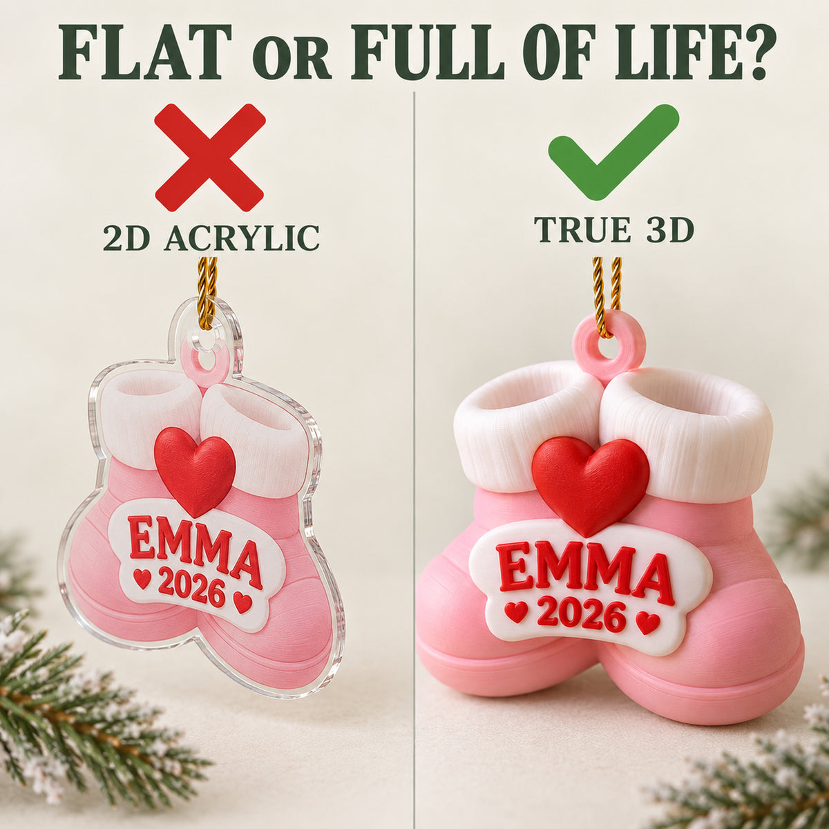 Personalized Baby's First Christmas Booties 3D Ornament - Custom Christmas Keepsake - image 3