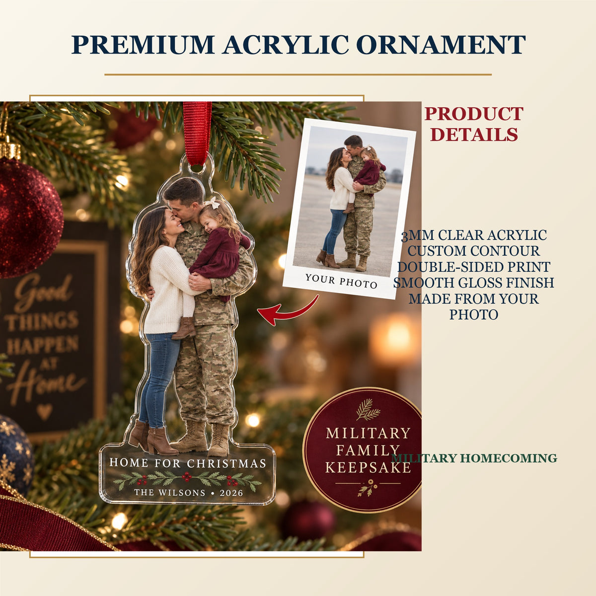 Personalized Military Homecoming Acrylic Ornament - Custom Photo Keepsake - image 2