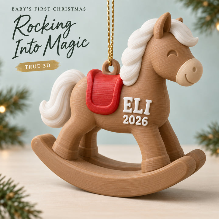 Personalized Baby's First Christmas Rocking Horse 3D Ornament - Custom Christmas Keepsake - image 1