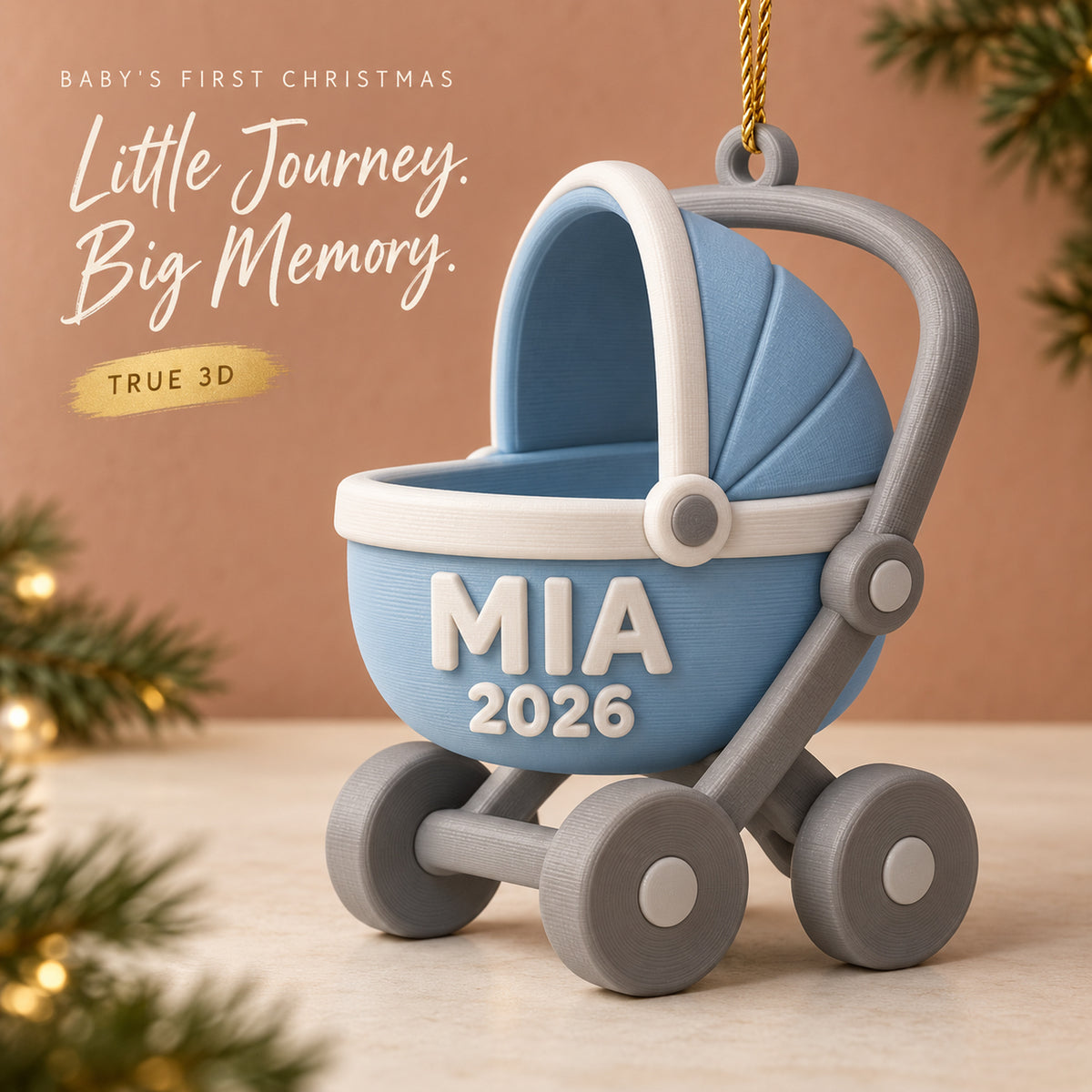Personalized Baby's First Christmas Stroller 3D Ornament - Custom Christmas Keepsake - image 1