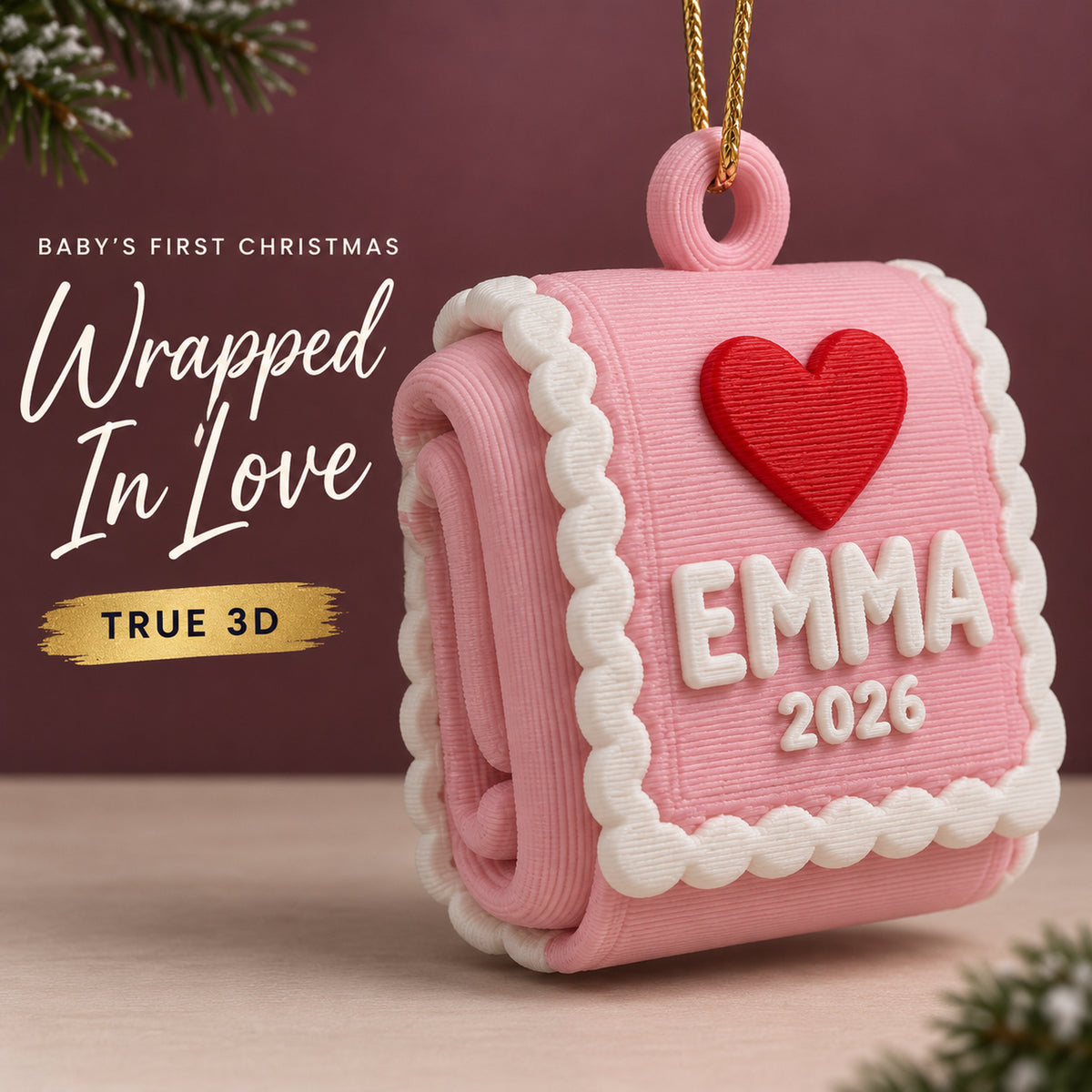Personalized Baby's First Christmas Blanket 3D Ornament - Custom Christmas Keepsake - image 1