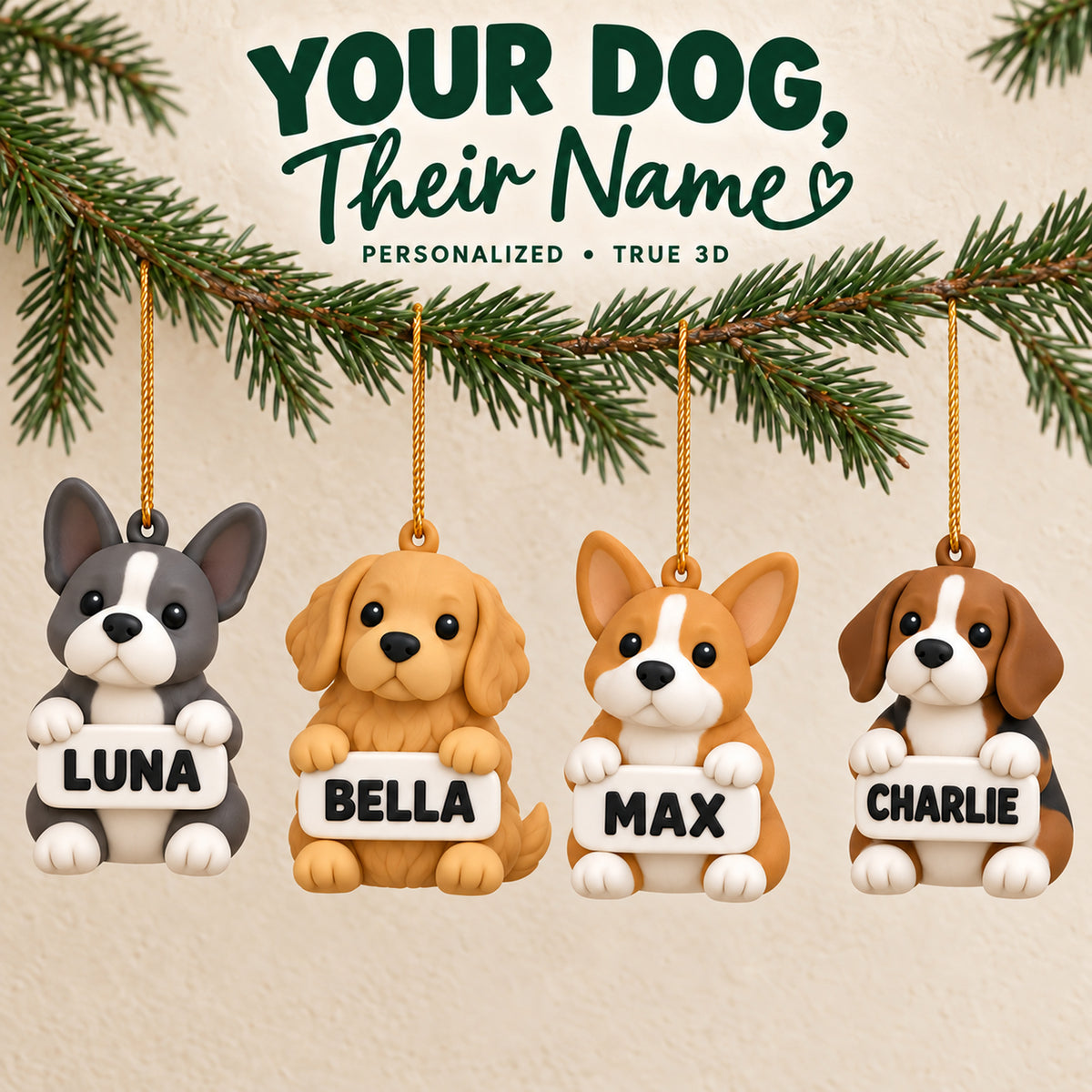 Personalized Dog Name Plaque 3D Ornament - Custom Pet Christmas Keepsake - image 1