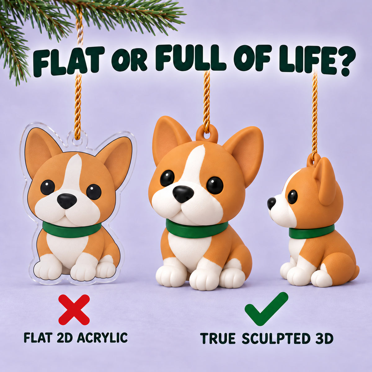 Personalized Minimal Chibi Dogs 3D Ornament - Custom Christmas Keepsake - image 3