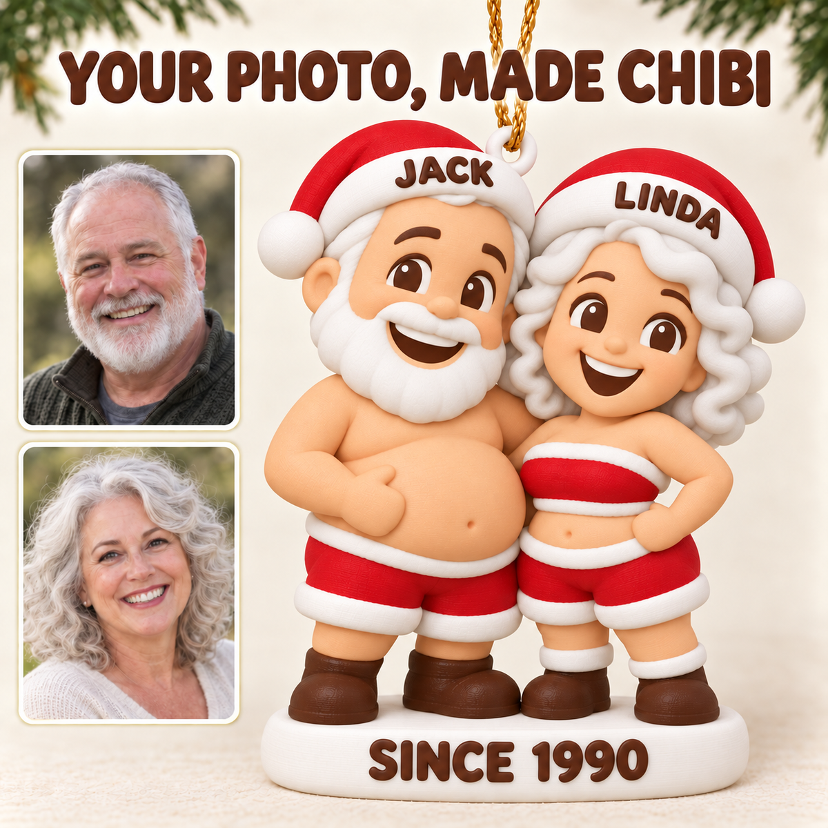 Personalized Couple Christmas 3D Ornament - Custom Christmas Keepsake - image 2