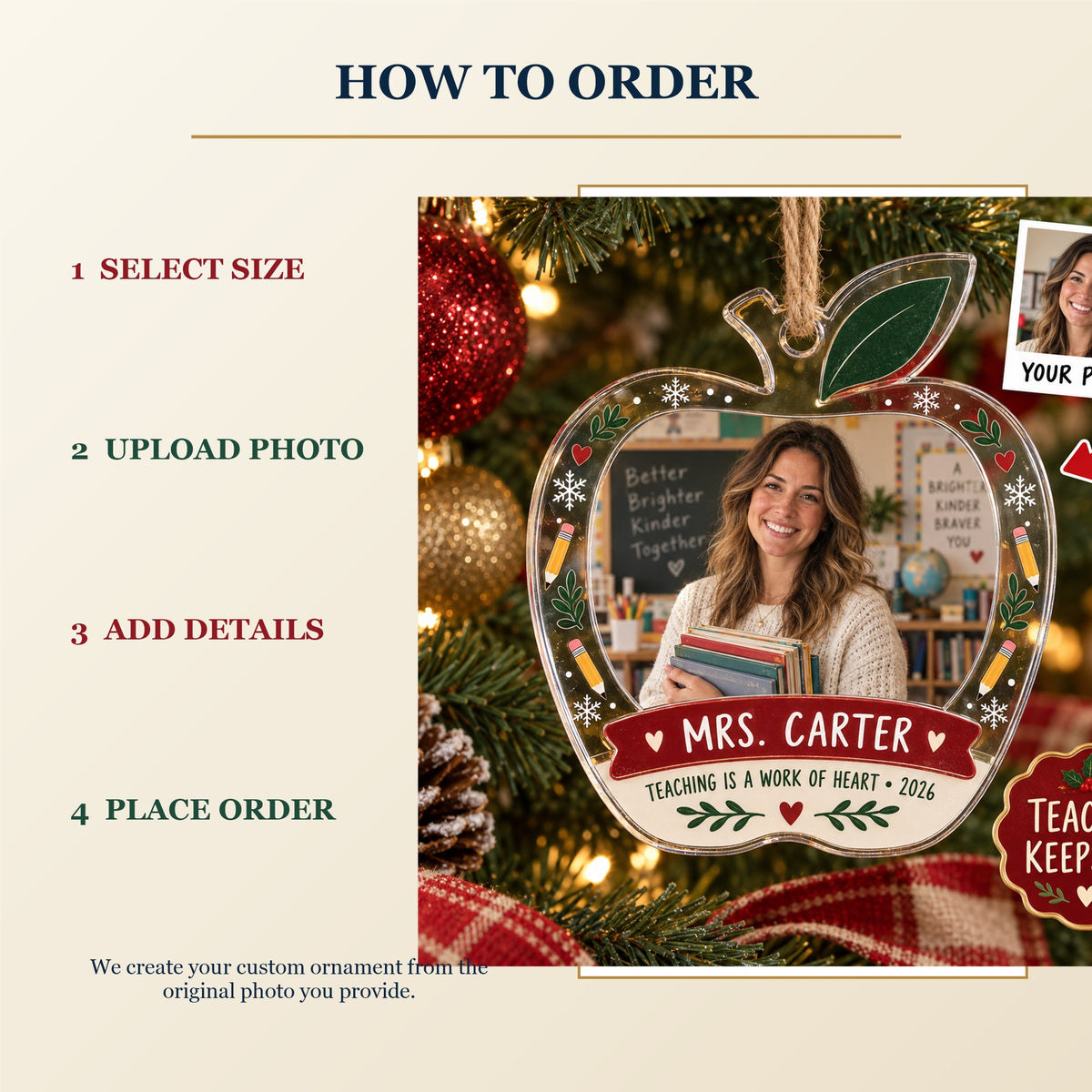 Personalized Teacher Photo Acrylic Ornament - Custom Photo Keepsake - image 4