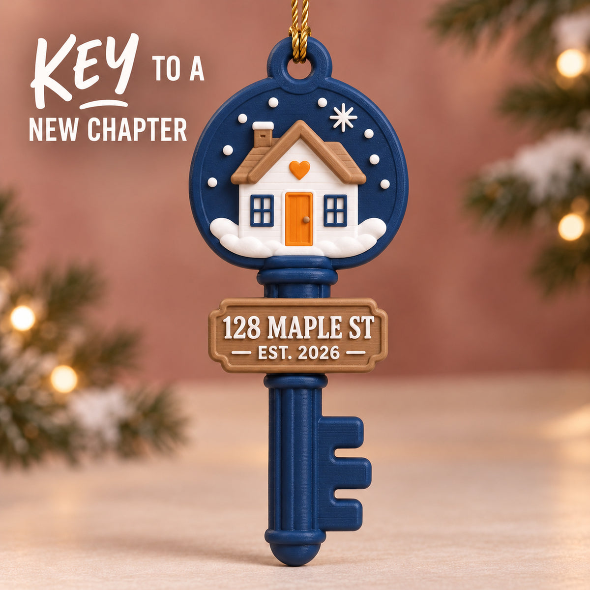 Personalized New Home Key 3D Ornament - Custom Christmas Keepsake - image 1