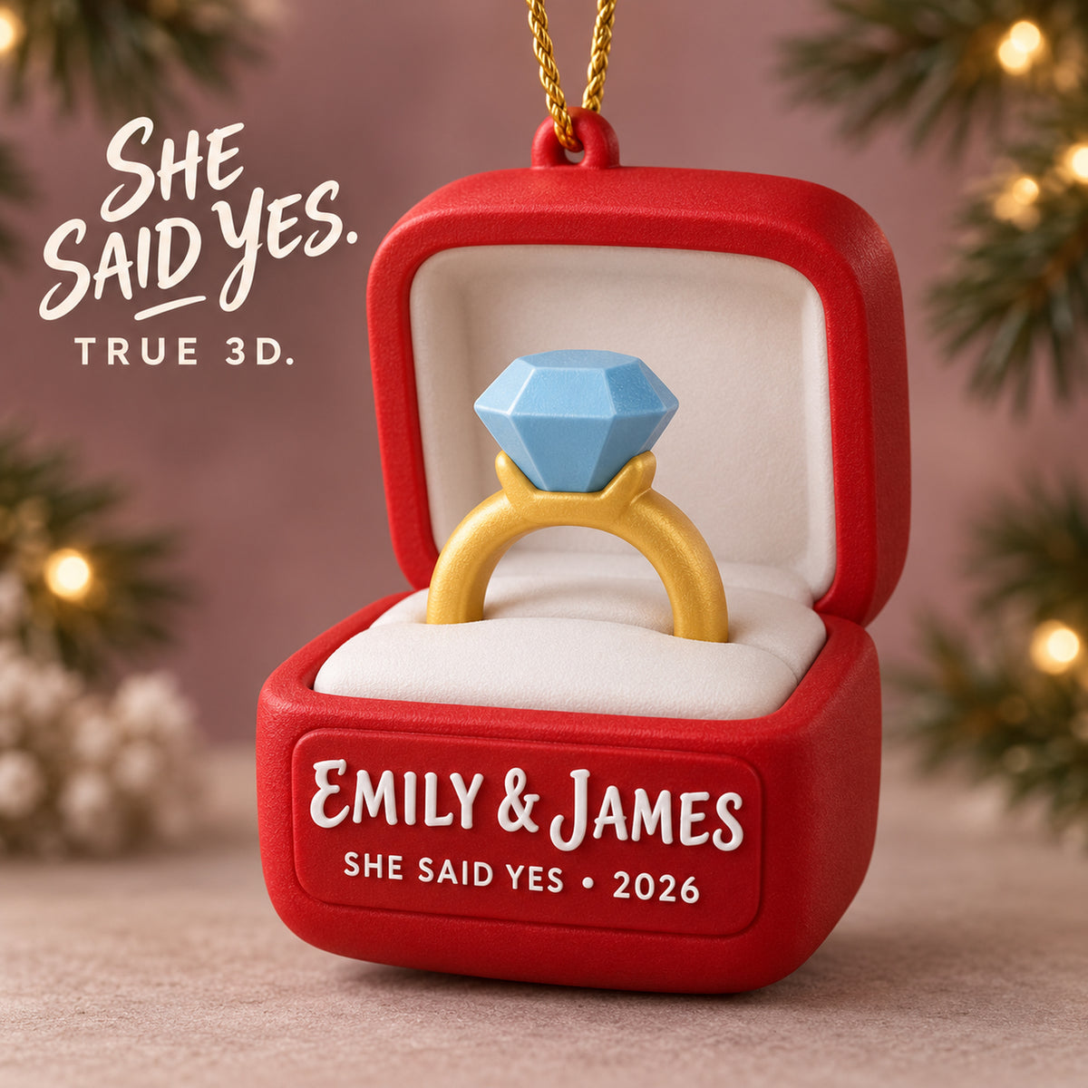 Personalized Engagement Ring Box 3D Ornament - Custom Christmas Keepsake - image 1