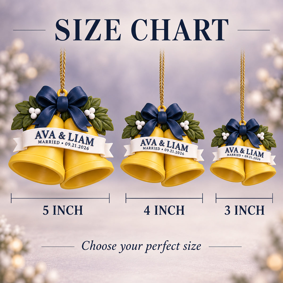 Personalized Wedding Bells 3D Ornament - Custom Christmas Keepsake - image 5