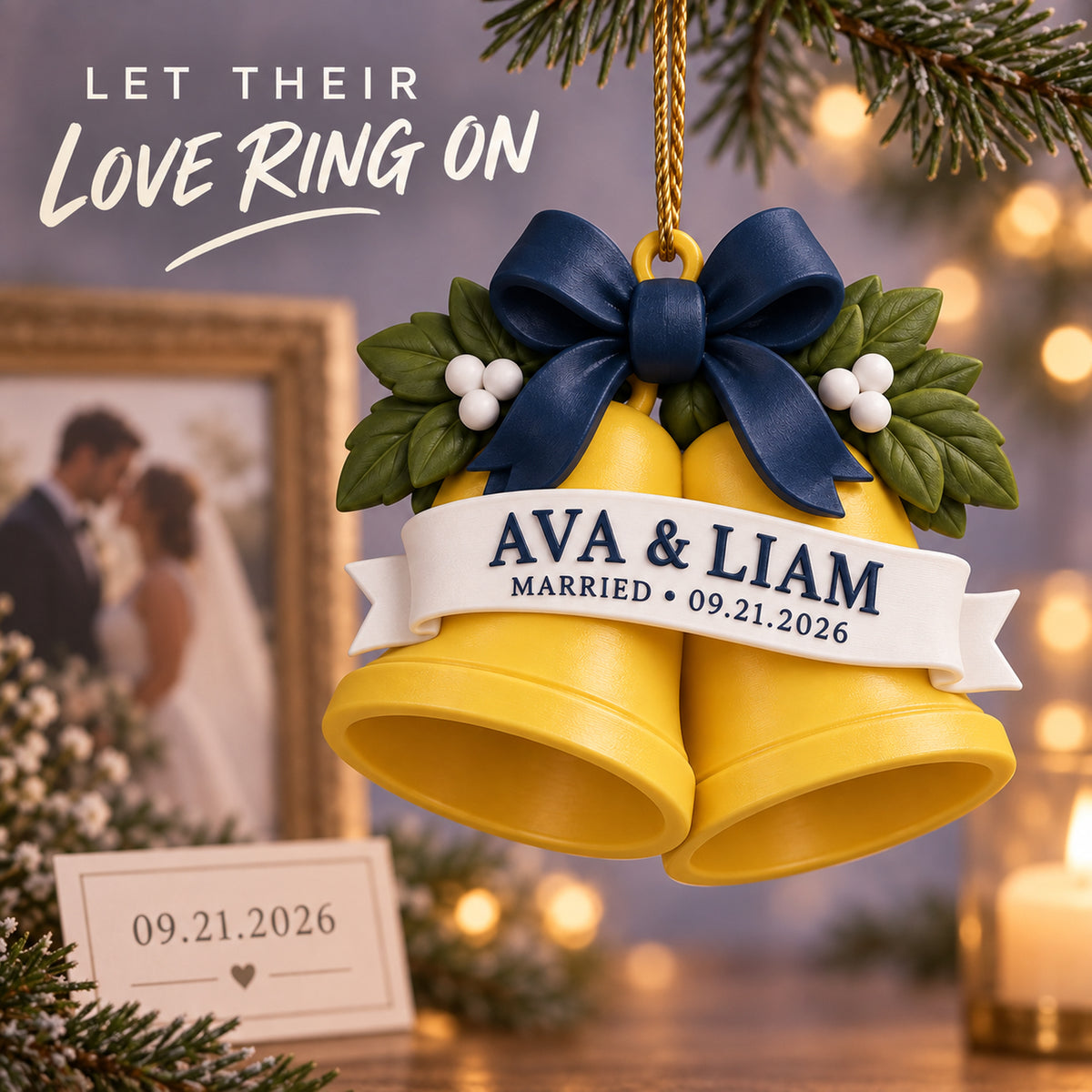 Personalized Wedding Bells 3D Ornament - Custom Christmas Keepsake - image 9