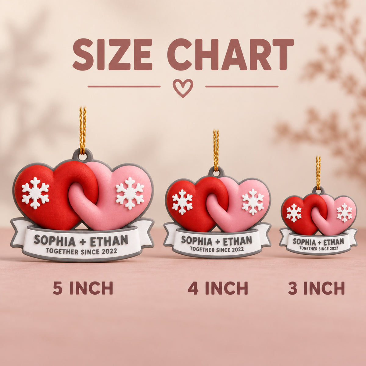 Personalized Two Hearts 3D Ornament - Custom Christmas Keepsake - image 5
