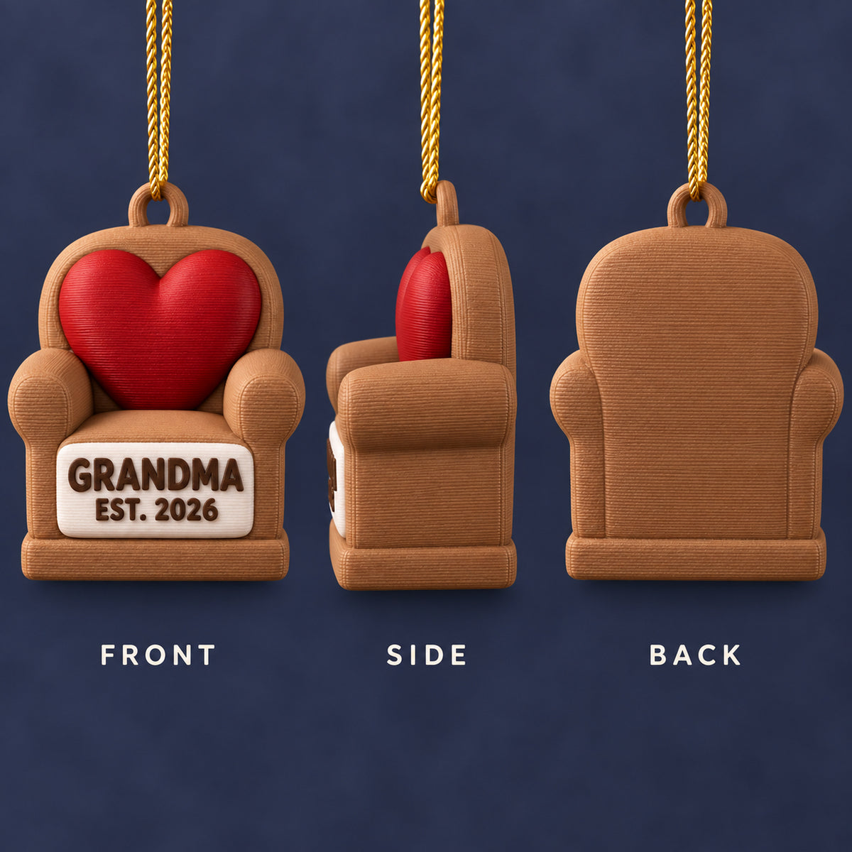 Personalized New Grandparent Chair Heart 3D Ornament - Custom Christmas Keepsake - image 2