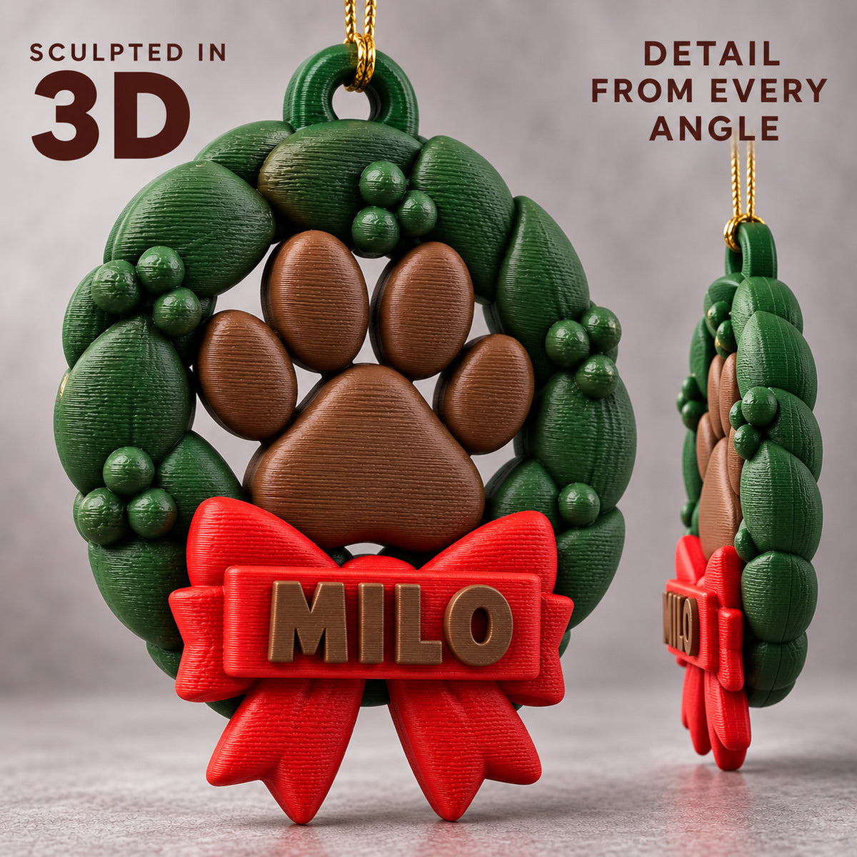 Personalized Paw Wreath 3D Ornament - Custom Christmas Keepsake - image 4