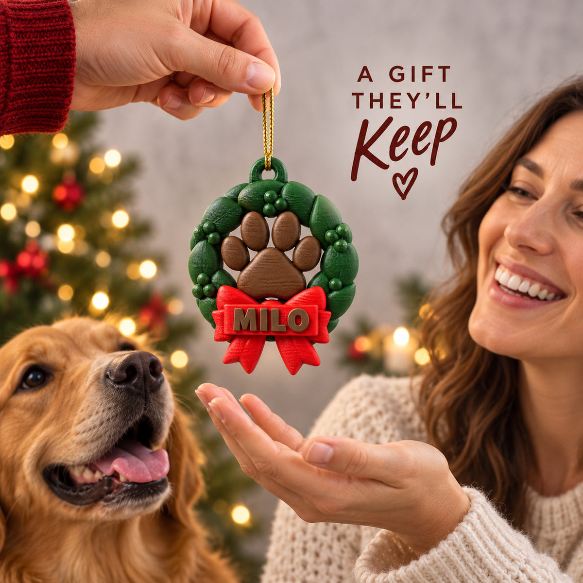 Personalized Paw Wreath 3D Ornament - Custom Christmas Keepsake - image 8