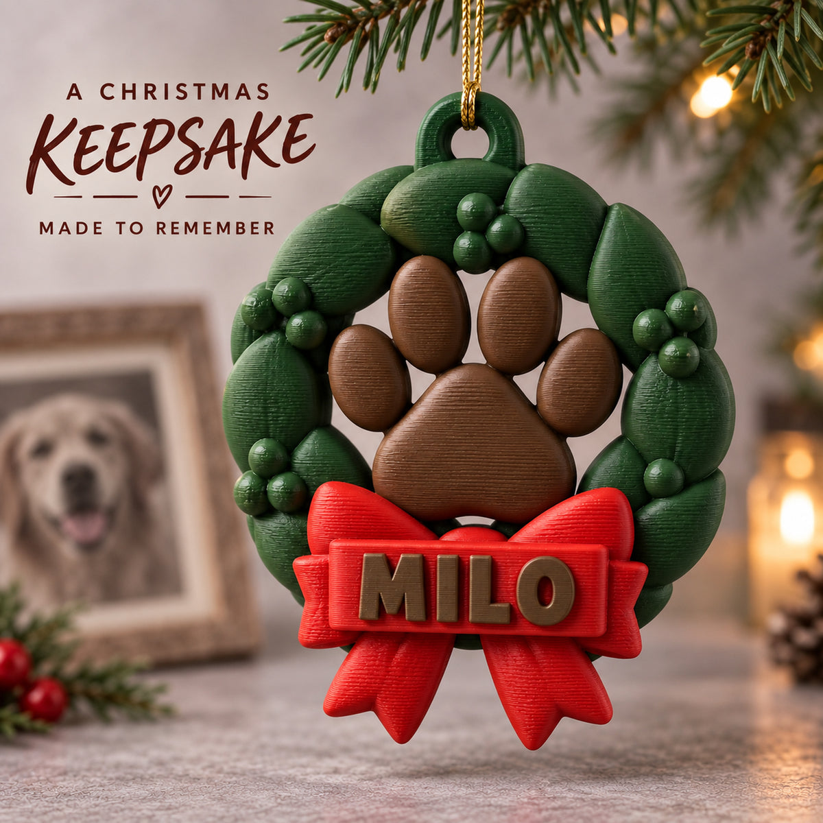 Personalized Paw Wreath 3D Ornament - Custom Christmas Keepsake - image 9