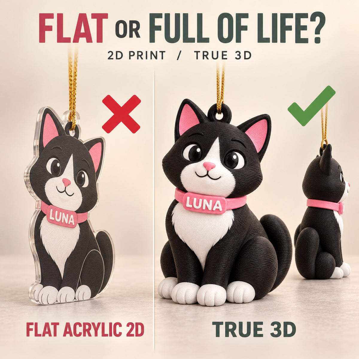 Personalized Sitting Cat 3D Ornament - Custom Christmas Keepsake - image 3