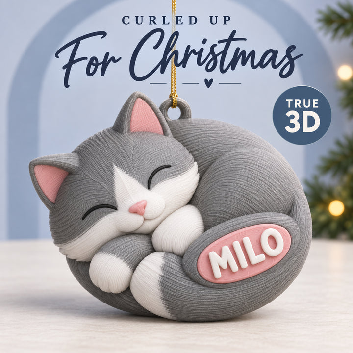 Personalized Curled Cat 3D Ornament - Custom Christmas Keepsake - image 1