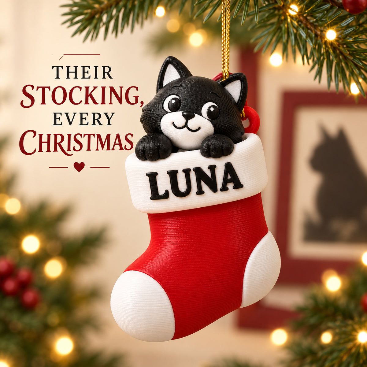Personalized Cat Stocking 3D Ornament - Custom Christmas Keepsake - image 9