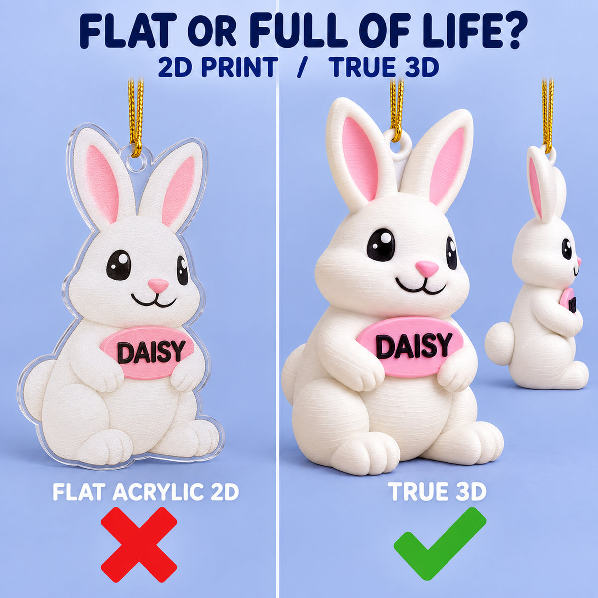 Personalized Rabbit 3D Ornament - Custom Christmas Keepsake - image 3