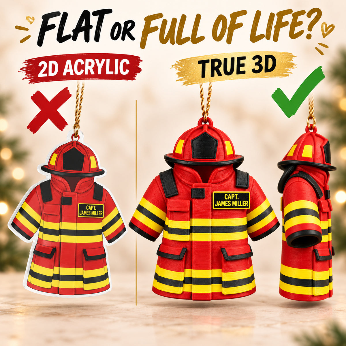 Personalized Firefighter Outfit 3D Ornament - Custom Christmas Keepsake - image 3