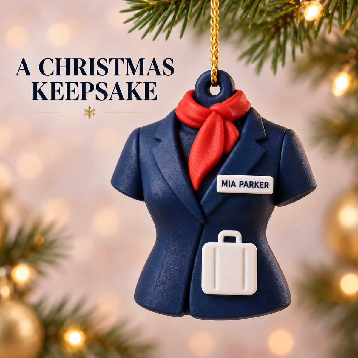 Personalized Flight Attendant Uniform Suitcase 3D Ornament - Custom Christmas Keepsake - image 9