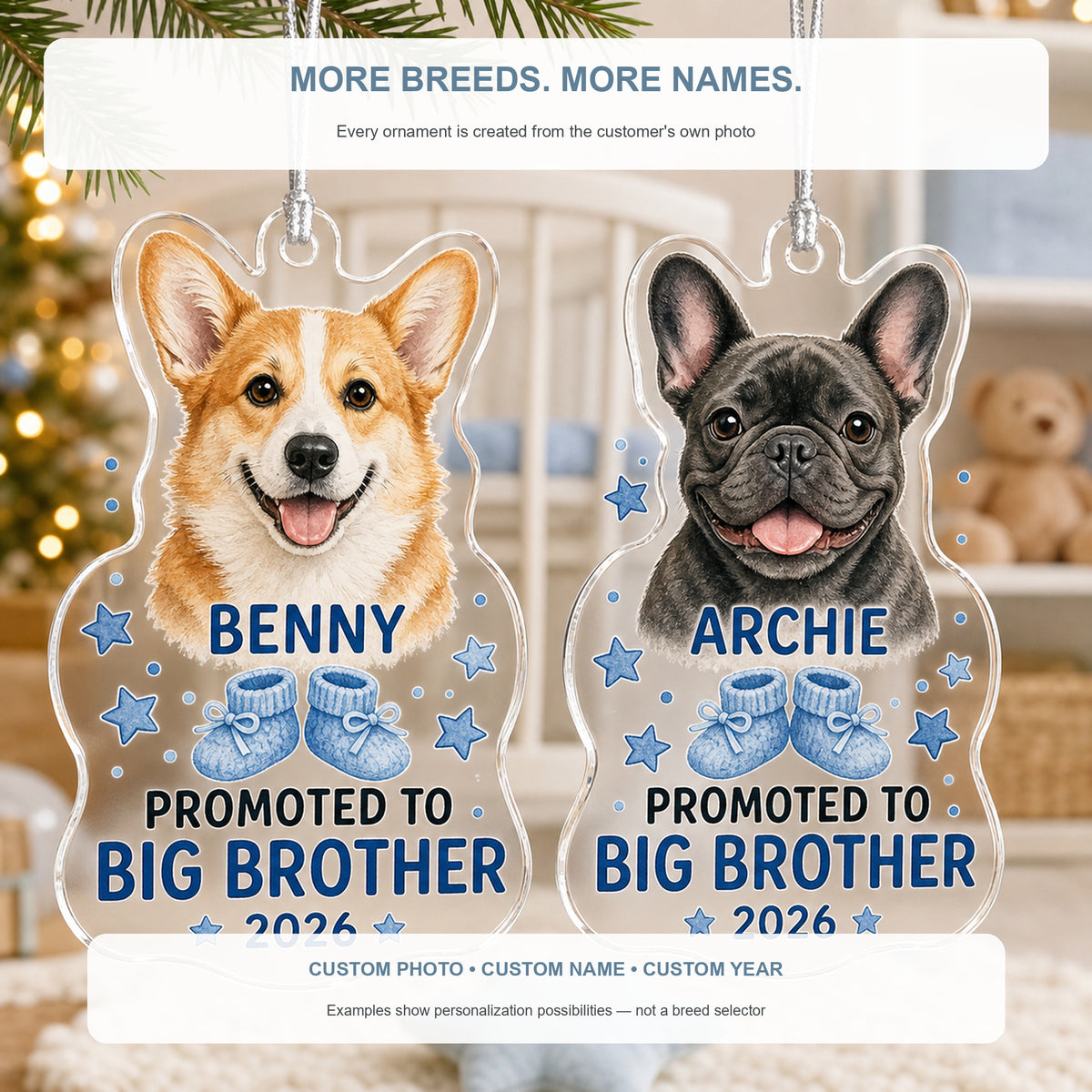 Personalized Big Brother Pregnancy Reveal Dog Photo Acrylic Ornament - Custom Pet Keepsake - image 4