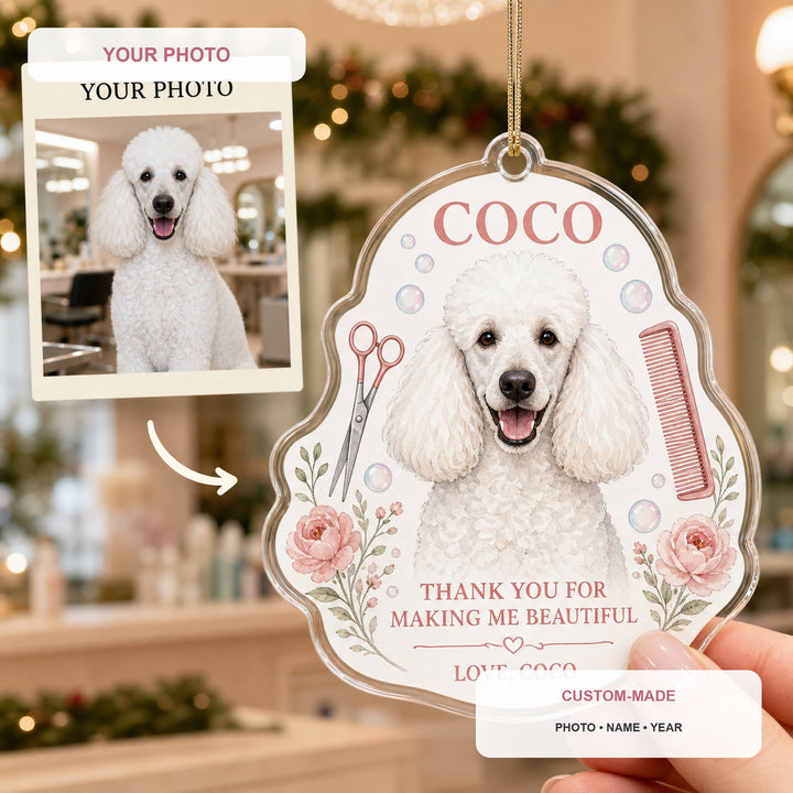 Personalized Dog Groomer Thank You Photo Acrylic Ornament - Custom Pet Keepsake - image 1