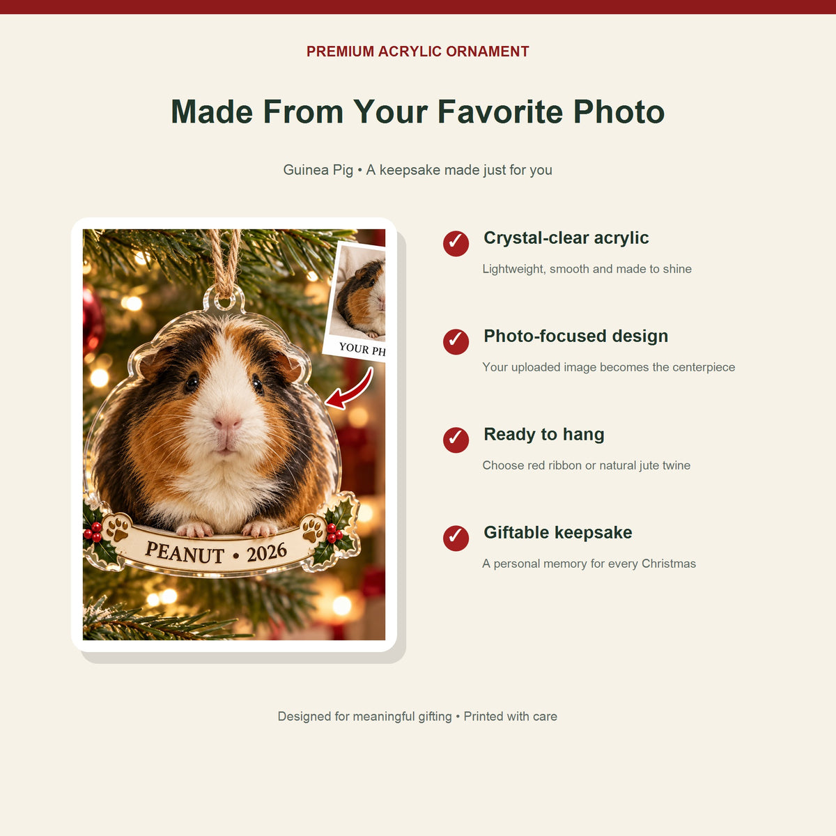 Personalized Guinea Pig Photo Acrylic Ornament - Custom Christmas Keepsake - image 2