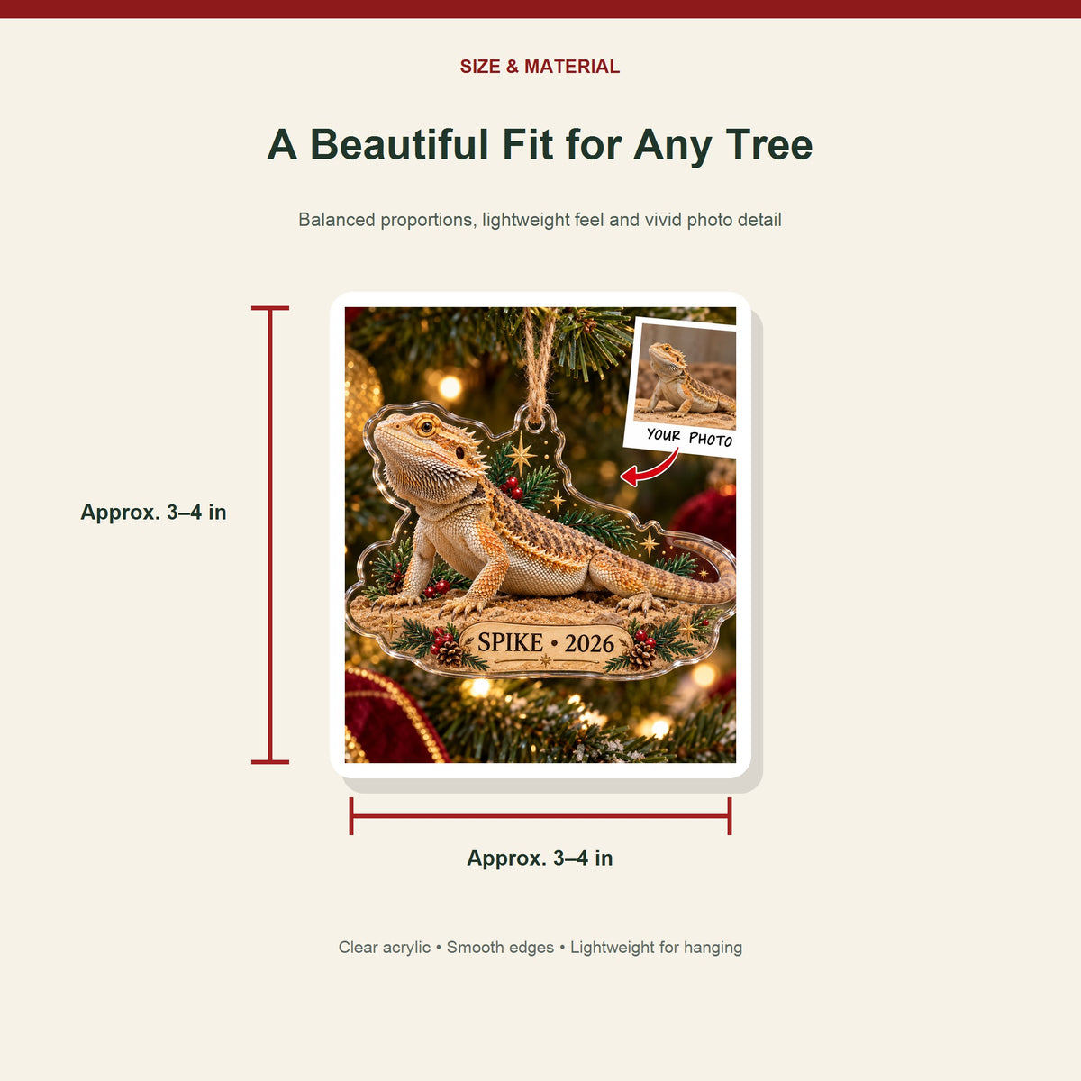 Personalized Bearded Dragon Photo Acrylic Ornament - Custom Christmas Keepsake - image 3