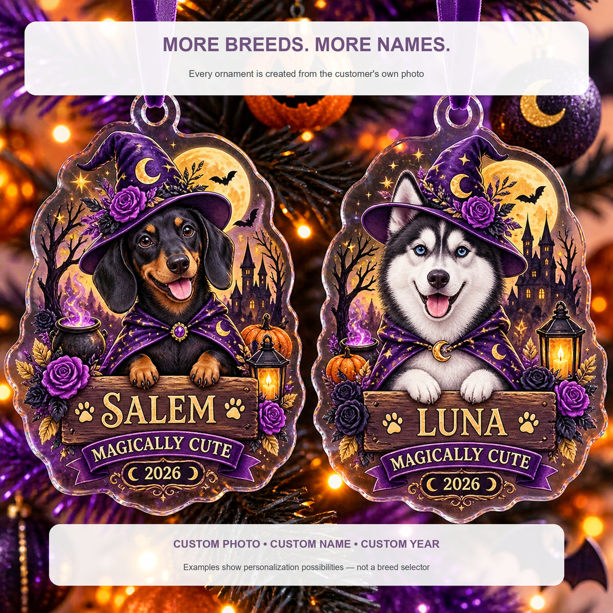 Personalized Witch Hat Dog Photo Acrylic Ornament - Custom Pet Keepsake - image 4
