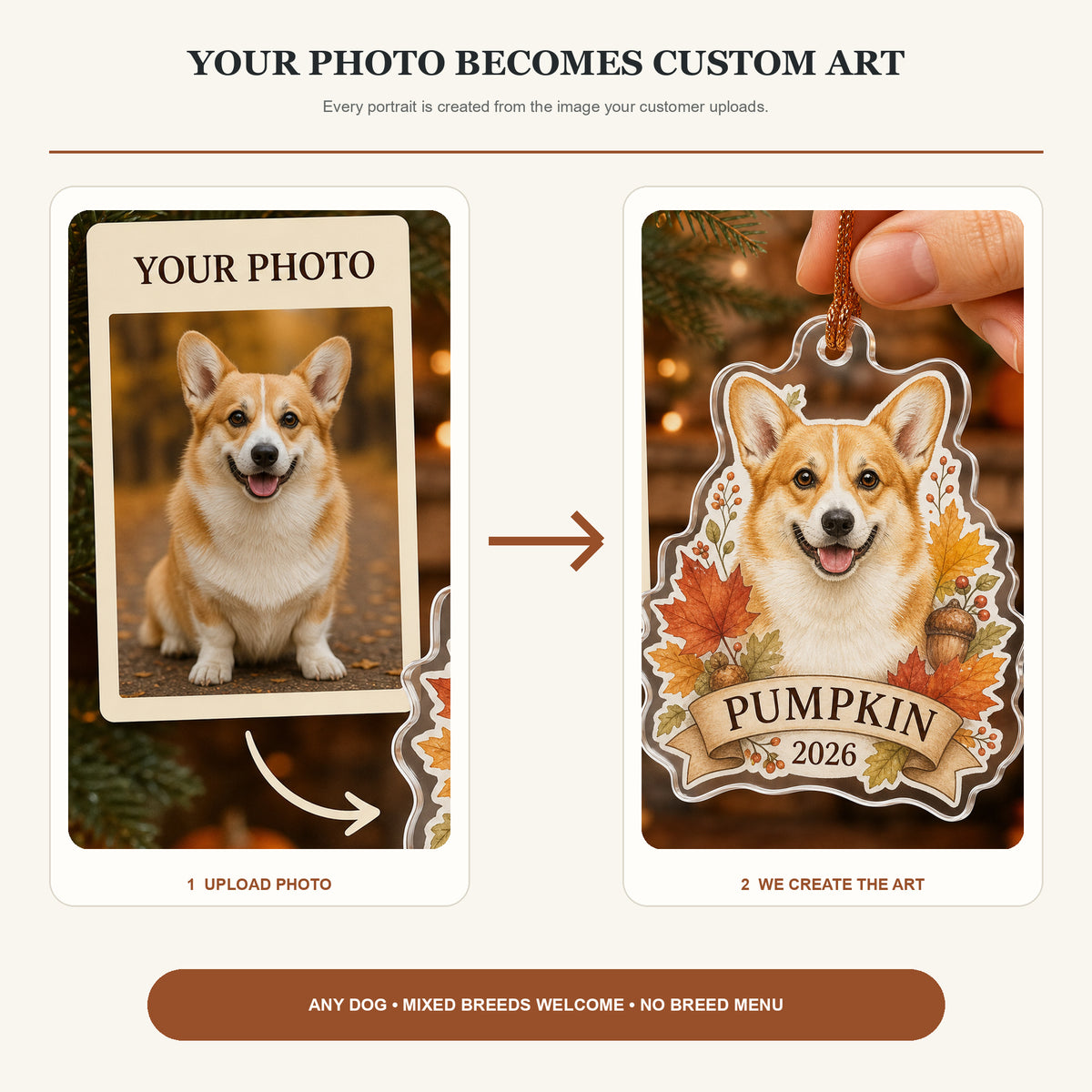 Personalized Autumn Leaves Dog Photo Acrylic Ornament - Custom Pet Keepsake - image 3
