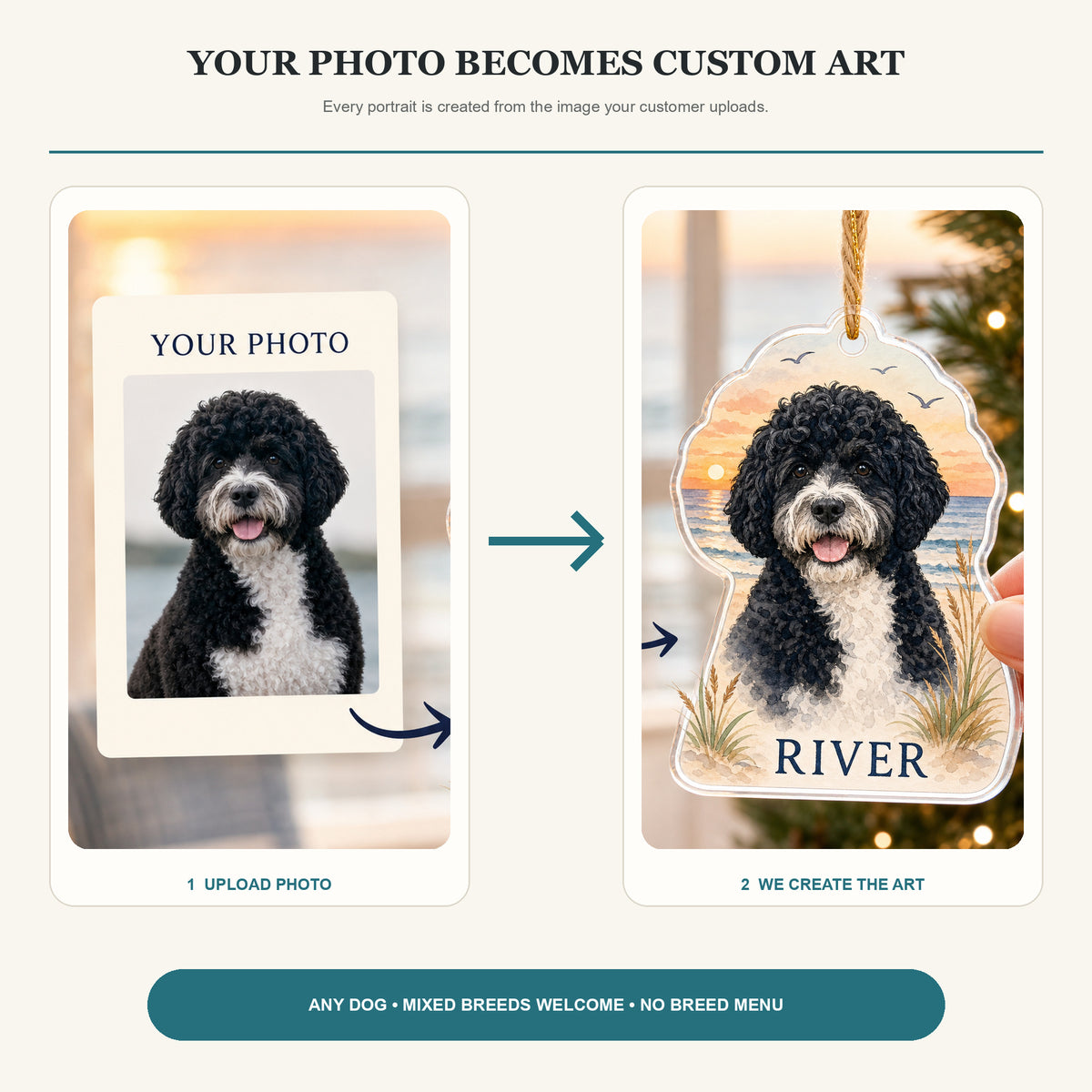 Personalized Beach Sunset Dog Photo Acrylic Ornament - Custom Pet Keepsake - image 3