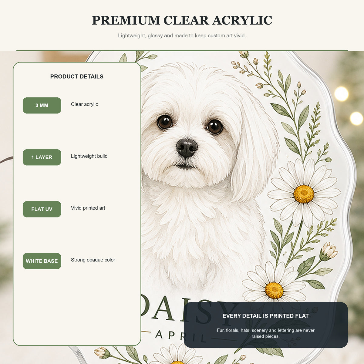Personalized Birth Flower Dog Photo Acrylic Ornament - Custom Pet Keepsake - image 9