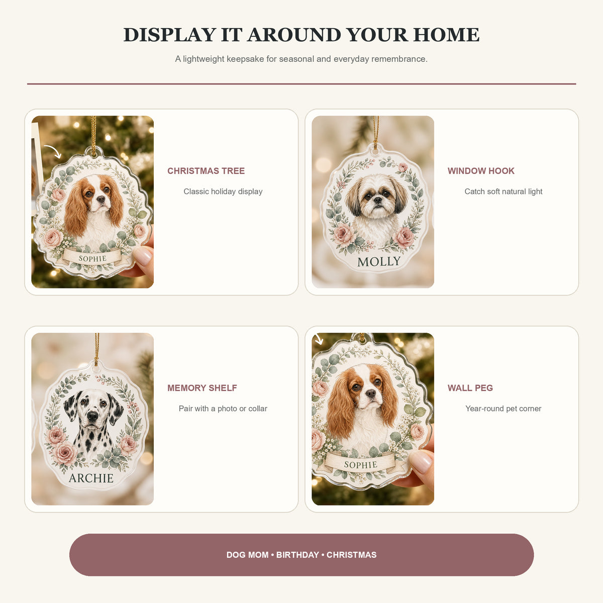 Personalized Floral Wreath Dog Photo Acrylic Ornament - Custom Pet Keepsake - image 2
