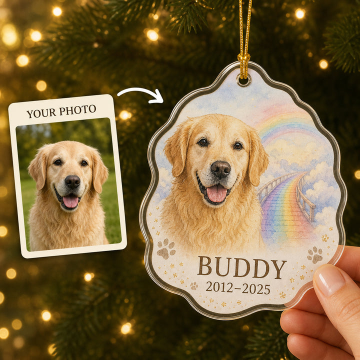 Personalized Rainbow Bridge Pet Memorial Photo Acrylic Ornament - Custom Pet Keepsake - image 1