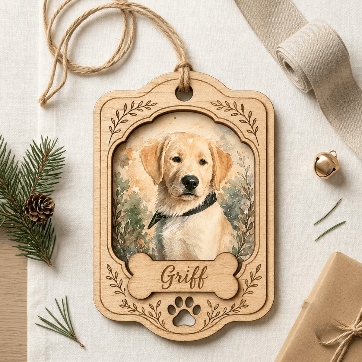 Personalized Floral Portrait Dog Photo Wood Ornament - Custom Pet Keepsake - image 5