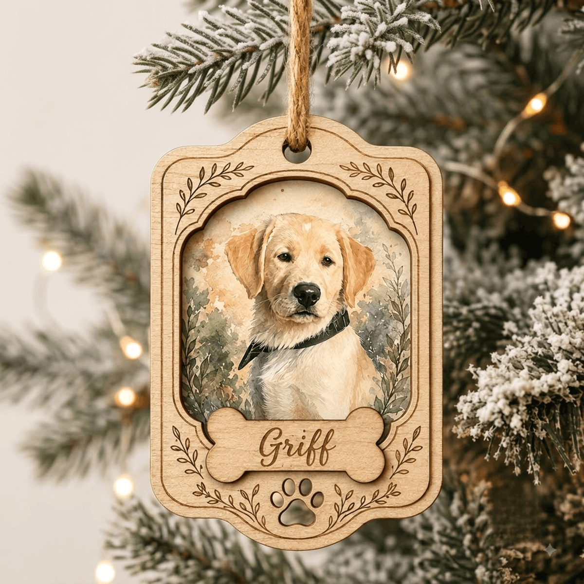 Personalized Floral Portrait Dog Photo Wood Ornament - Custom Pet Keepsake - image 8