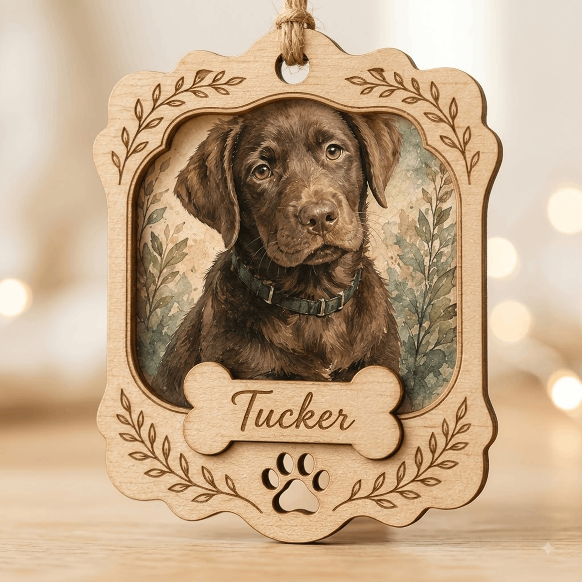 Personalized Lavender Portrait Dog Photo Wood Ornament - Custom Pet Keepsake - image 3