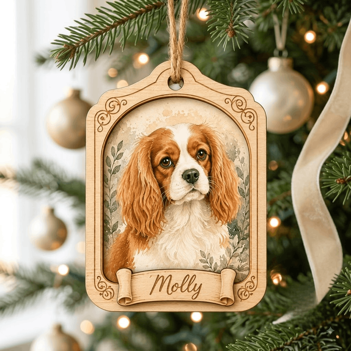 Personalized Floral Heart Dog Photo Wood Ornament - Custom Pet Keepsake - image 1