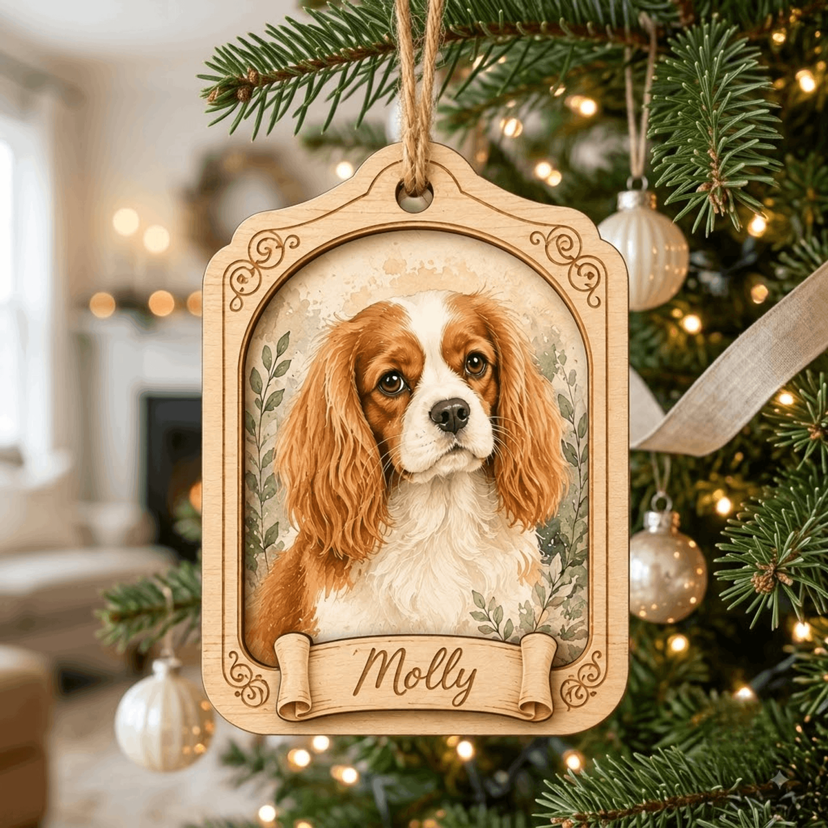 Personalized Floral Heart Dog Photo Wood Ornament - Custom Pet Keepsake - image 6