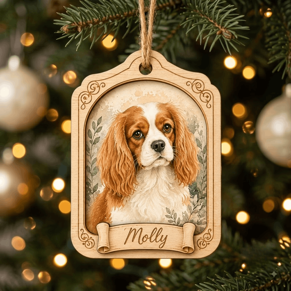 Personalized Floral Heart Dog Photo Wood Ornament - Custom Pet Keepsake - image 7