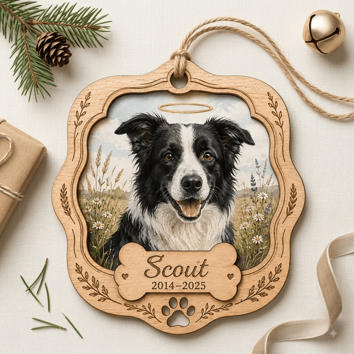 Personalized Floral Round Pet Memorial Photo Wood Ornament - Custom Pet Keepsake - image 5