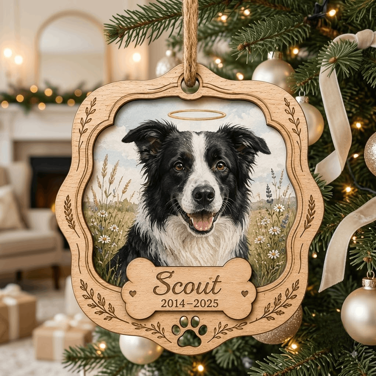 Personalized Floral Round Pet Memorial Photo Wood Ornament - Custom Pet Keepsake - image 6