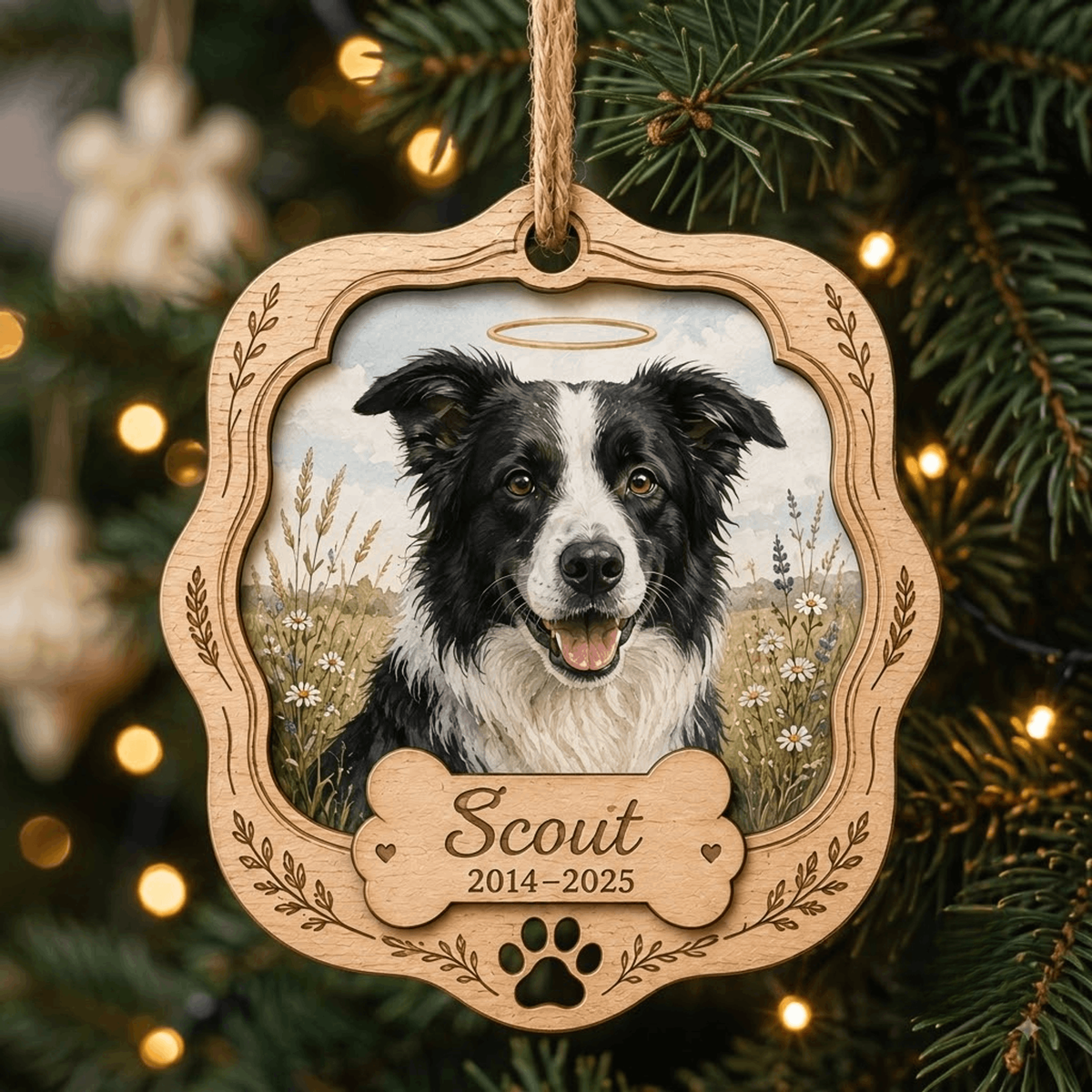 Personalized Floral Round Pet Memorial Photo Wood Ornament - Custom Pet Keepsake - image 7