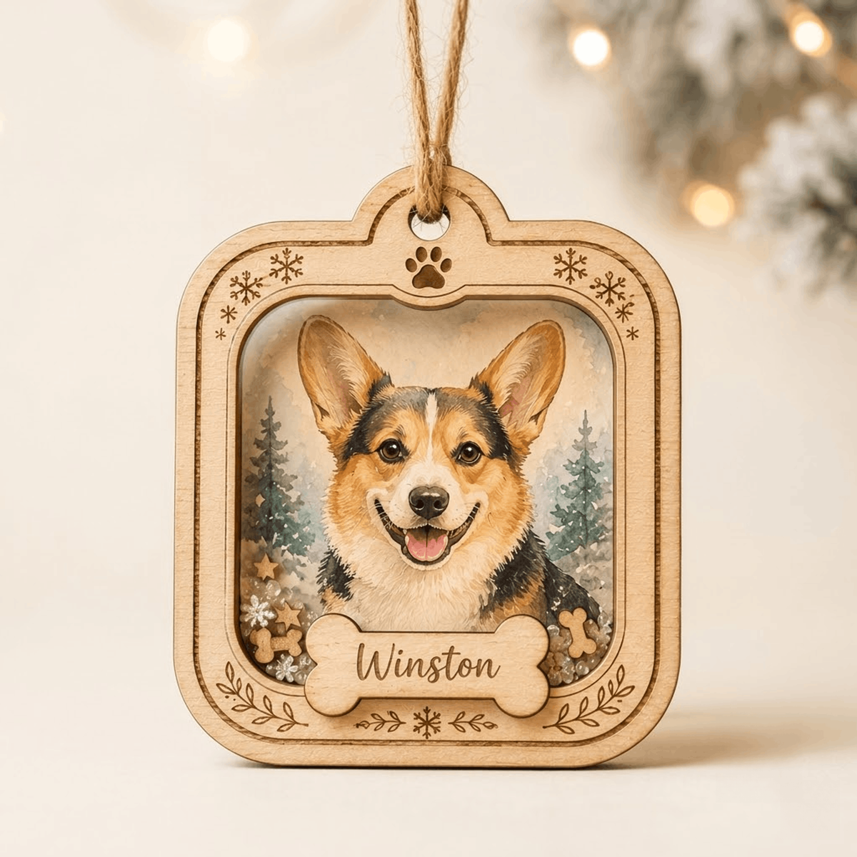Personalized Leaf Wreath Dog Photo Wood Ornament - Custom Pet Keepsake - image 3