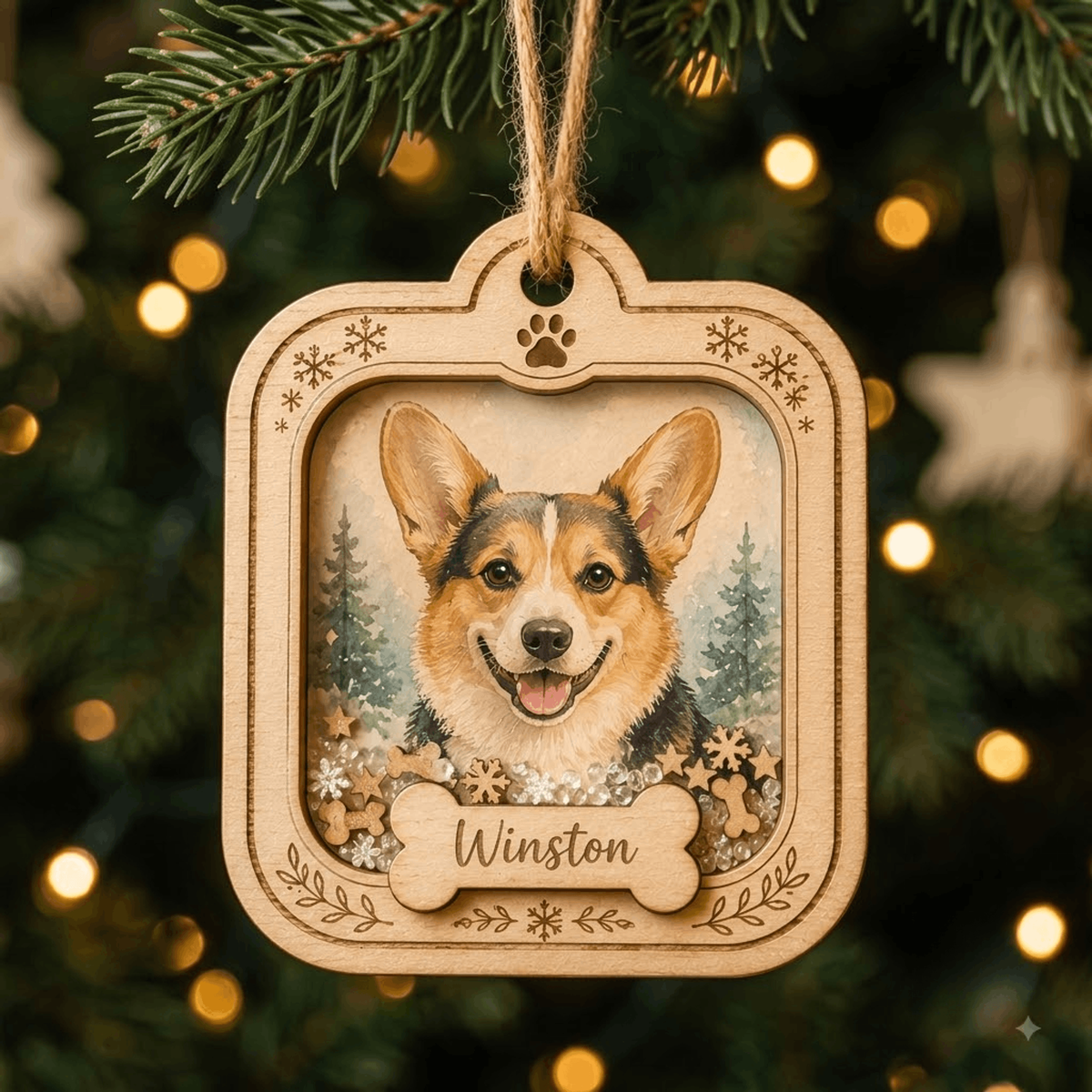 Personalized Leaf Wreath Dog Photo Wood Ornament - Custom Pet Keepsake - image 7