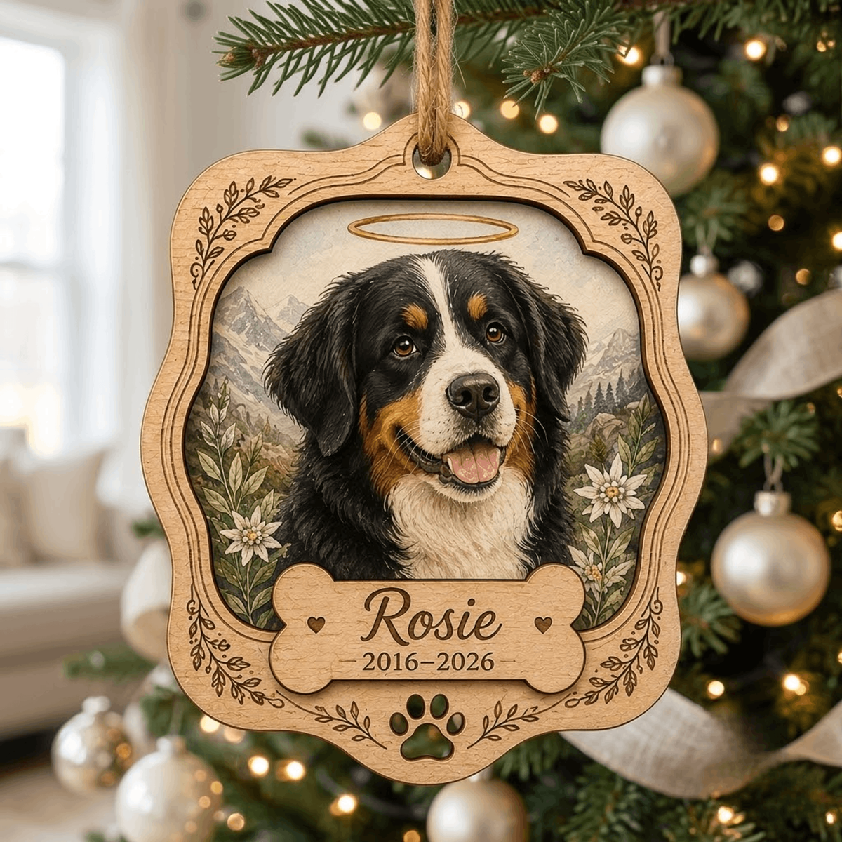 Personalized Lavender Round Pet Memorial Photo Wood Ornament - Custom Pet Keepsake - image 6