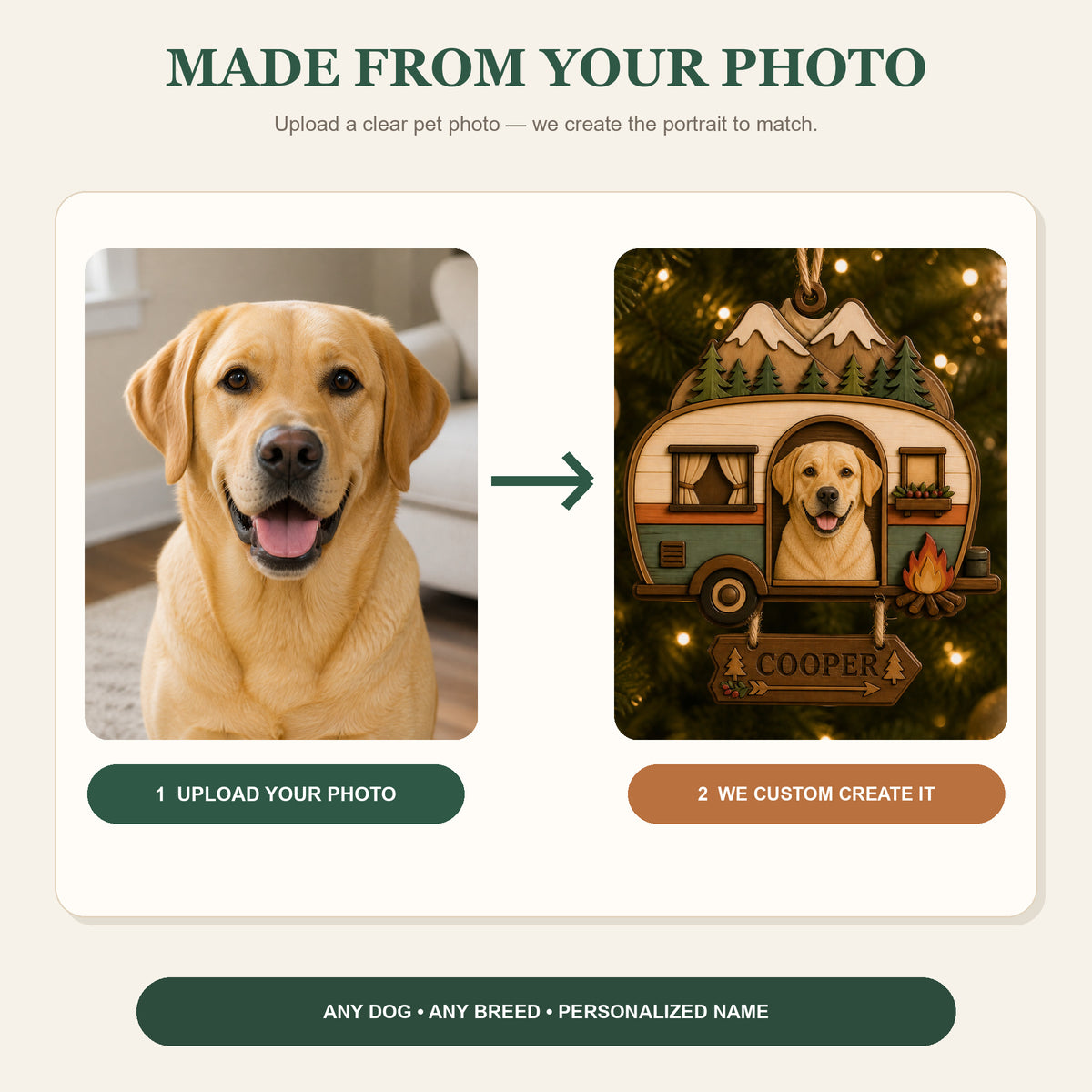 Personalized Camper Pup Photo Wood Ornament - Custom Pet Keepsake - image 6