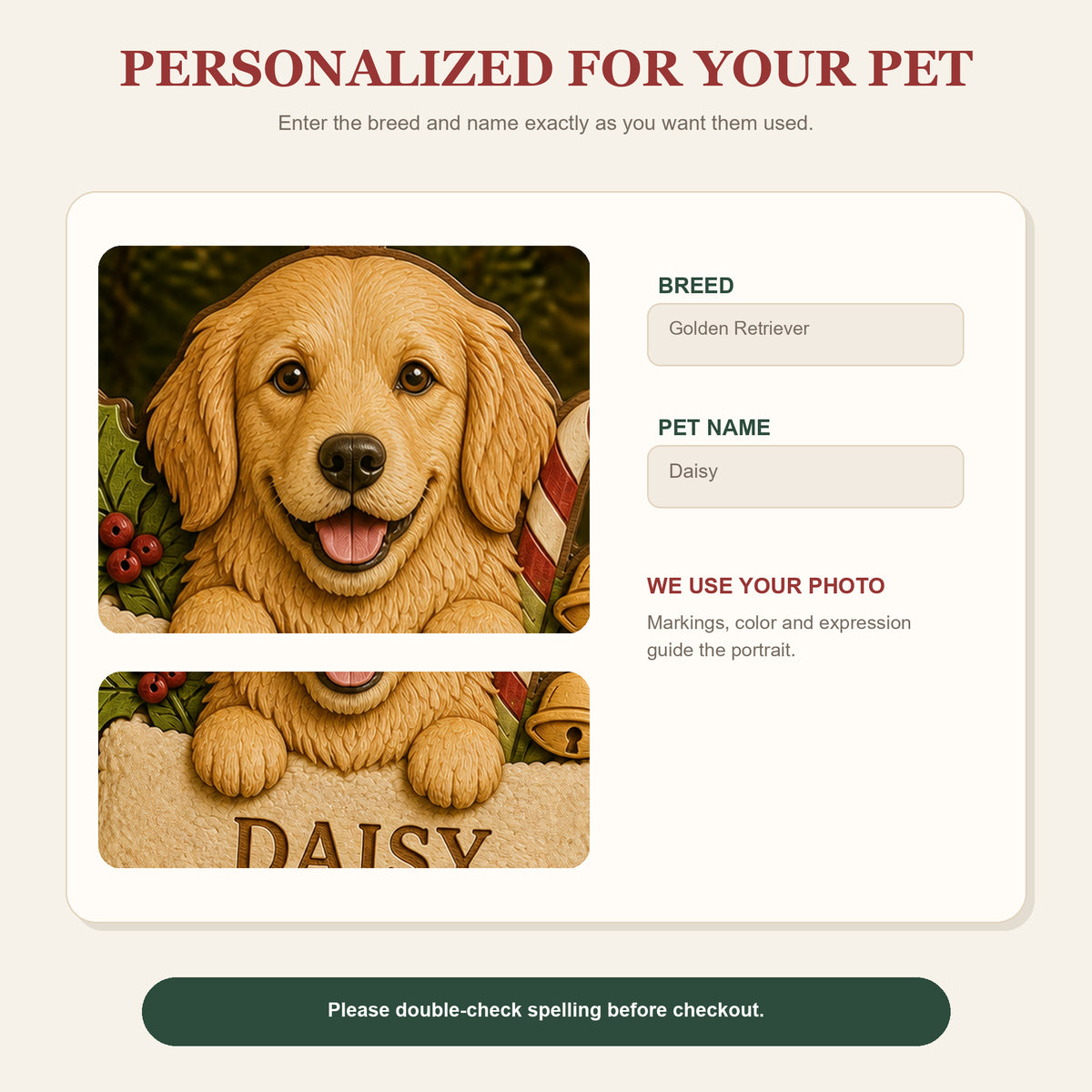 Personalized Christmas Stocking Pup Photo Wood Ornament - Custom Pet Keepsake - image 7